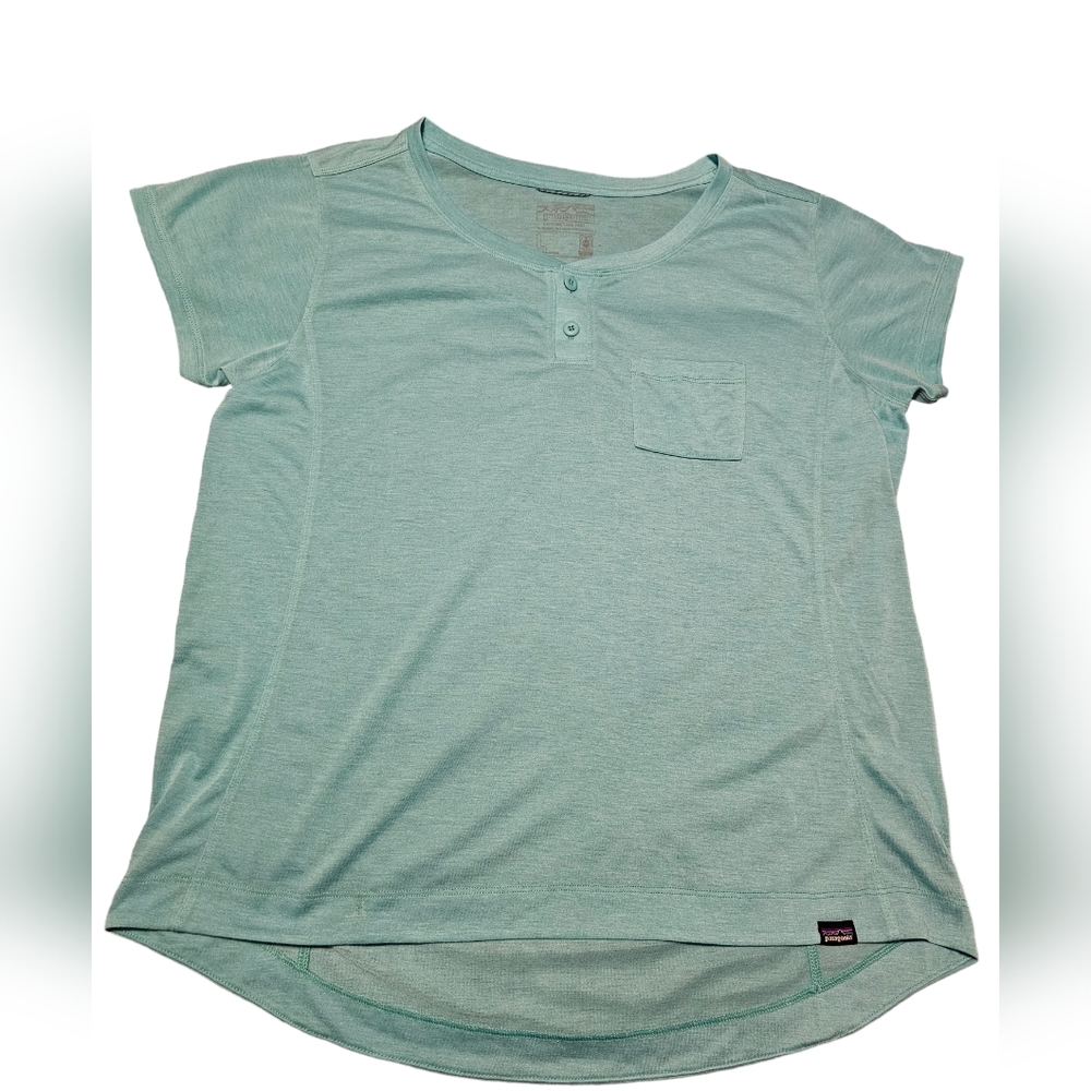 Women's Large Patagonia Capilene Cool Trail Bike Henley teal green/blue